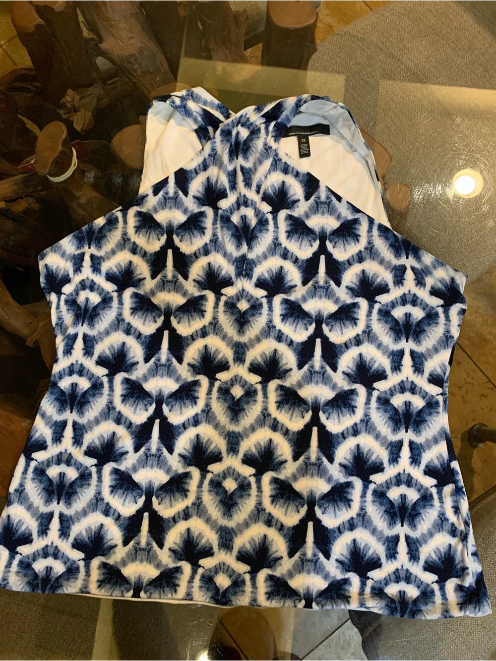 White House Black Market Navy and White Patterned Halter Tank